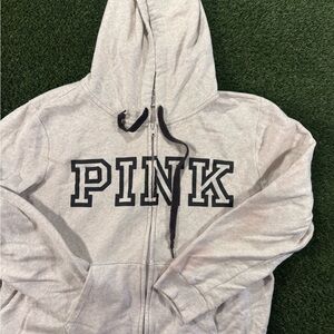 PINK Victoria's Secret Light Gray Hoodie with Black Logo